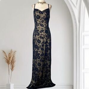 Early 2000's Romantic Goth Whimsygoth Floral Beaded Black Nude Prom Dress M / 8